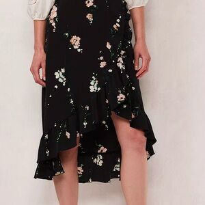 Lauren Conrad floral wrap, ruffled hemline, midi skirt. Size M